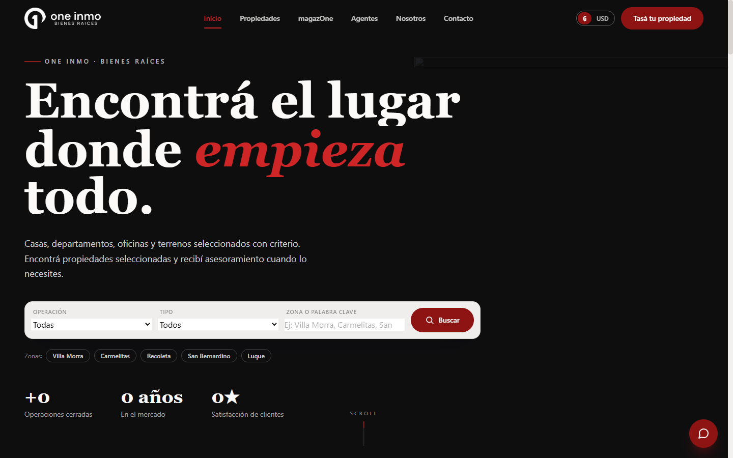 Portal inmobiliario de ONE Inmo funcionando en producción
